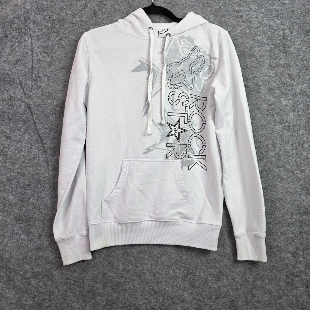 Fox Racing Rockstar Energy Hoodie White Graphic Sweatshirt Womens S Vintage Y2K